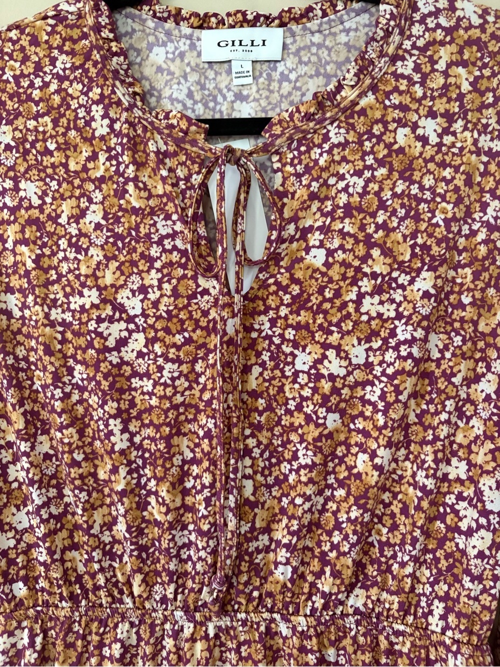 Gilli Stitch Fix Women's Large Burgundy Yellow Floral Long Sleeve Boho Dress - Picture 3 of 10